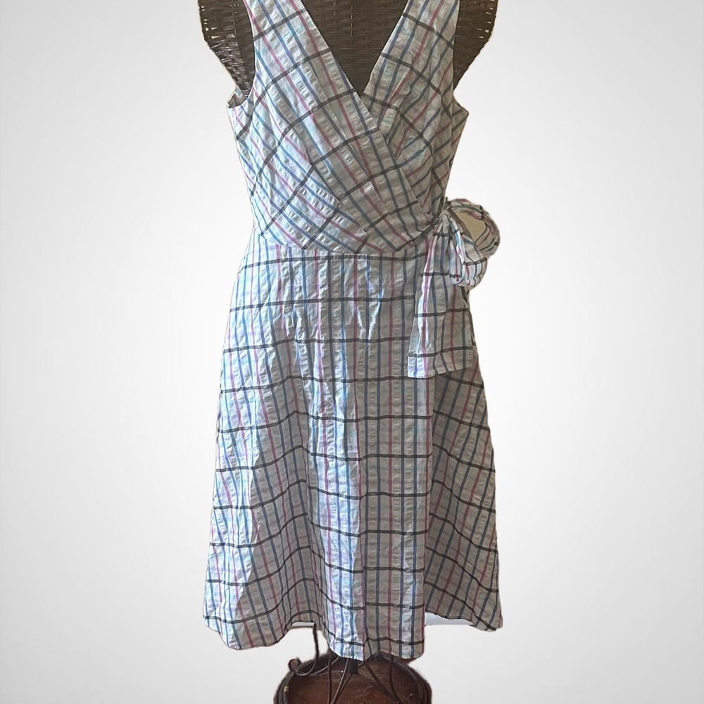 Chaps Blue and White Plaid Midi Dress